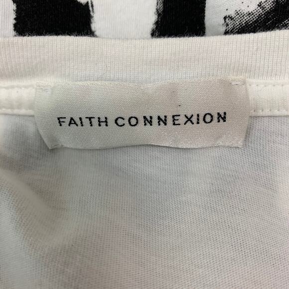 FAITH CONNEXION Size S White Black & Red Print Cotton Crew-Neck T-shirt - Picture 4 of 5